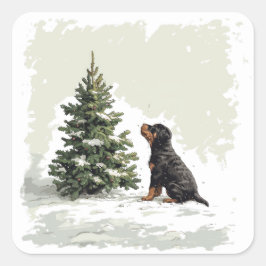 Christmas Rottweiler Dog Weihnachtsbaum Quadratischer Aufkleber