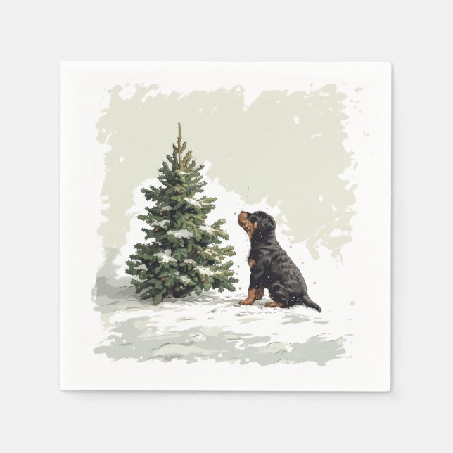 Christmas Rottweiler Dog Weihnachtsbaum Serviette (Vorderseite)