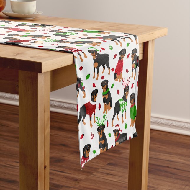 Christmas Rottweiler Kurz Table Runner Kurzer Tischläufer (Beispiel)