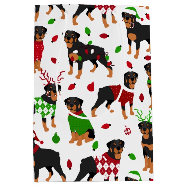 Christmas Rottweiler Mittlere Geschenktasche Mittlere Geschenktüte (Vorderseite)