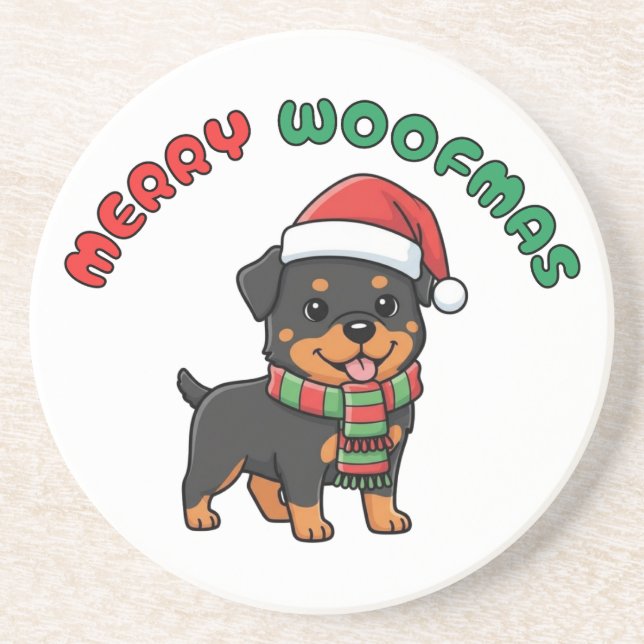 Christmas Rottweiler Untersetzer: Frohe Woofmas Getränkeuntersetzer (Vorne)