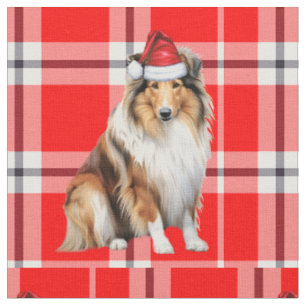 Christmas Rough Collie Dog mit Red Kariert Stoff