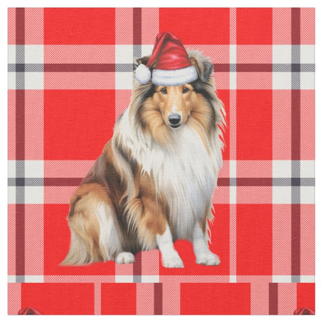 Christmas Rough Collie Dog mit Red Kariert Stoff (Nahaufnahme)