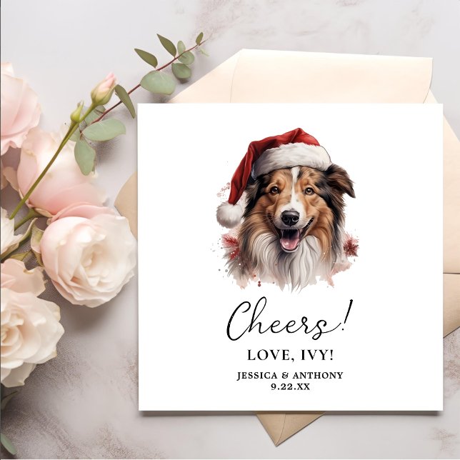 Christmas Rough Collie Dog Personalisiert Cheers Serviette (Von Creator hochgeladen)