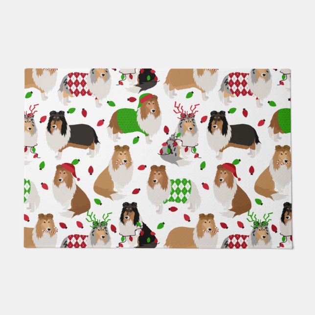 Christmas Rough Collie Doormat Fußmatte (Vorderseite)
