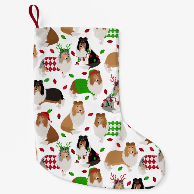 Christmas Rough Collie Kleiner Weihnachtsstrumpf (Vorderseite)