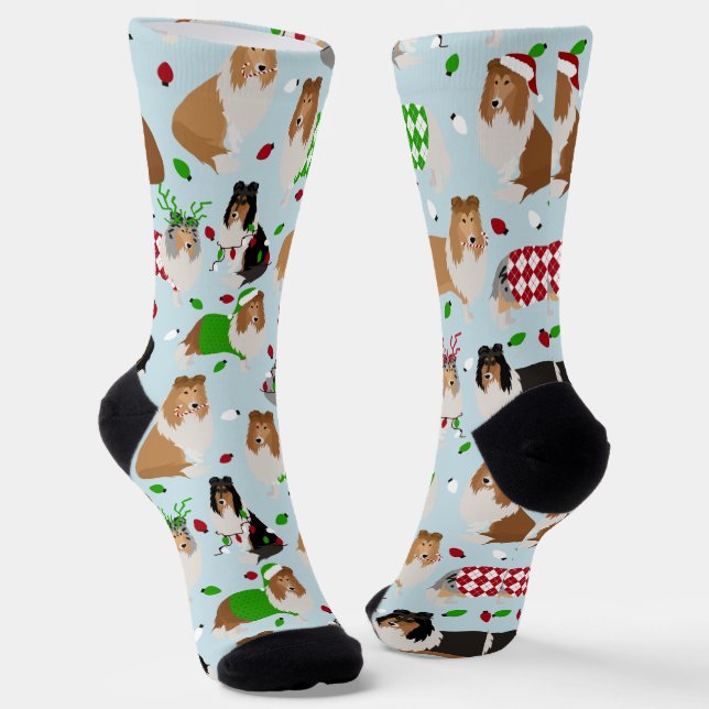 Christmas Rough Collie Socken (Gewinkelt)