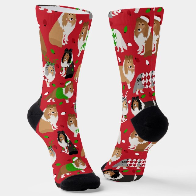 Christmas Rough Collie Socks Socken (Gewinkelt)