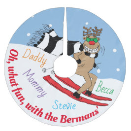 Christmas Rudolph Skiing Polyester Weihnachtsbaumdecke