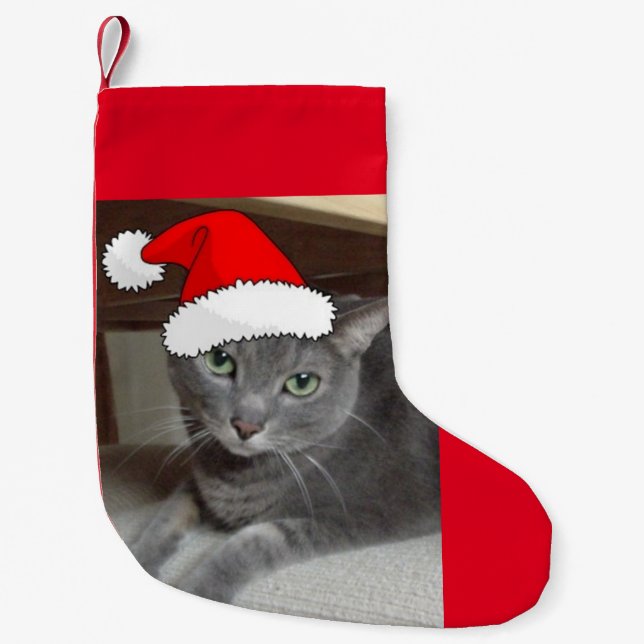 Christmas Russian Blue Cat Kleiner Weihnachtsstrumpf (Vorderseite)