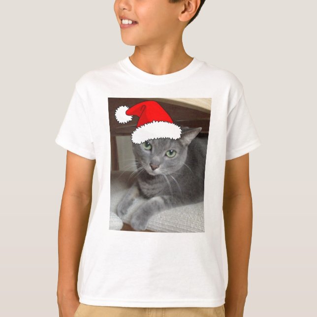 Christmas Russian Blue Gray Cat T-Shirt (Vorderseite)
