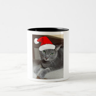 Christmas Russian Blue Gray Cat Zweifarbige Tasse