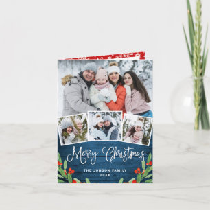 Christmas Rustic Blue Wood 4 FOTO Gruß Feiertagskarte