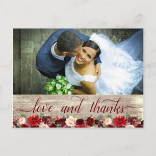 Christmas Rustic Boho Burgundy Gold Dank Foto Postkarte