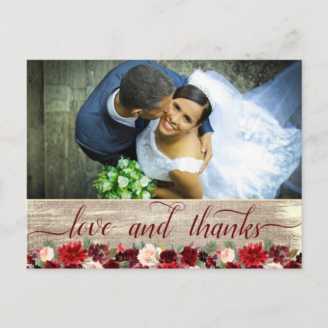 Christmas Rustic Boho Burgundy Gold Dank Foto Postkarte (Vorderseite)