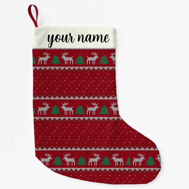 christmas Rustic Red and Green personalized small Kleiner Weihnachtsstrumpf (Vorderseite)