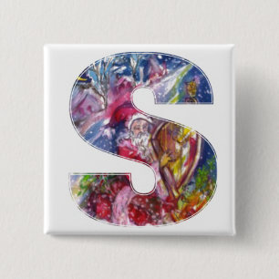 CHRISTMAS S LETTER / SANTA PLAYING HARP BUTTON