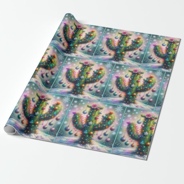 Christmas Saguaro Cactus Whimsical Decoupage Geschenkpapier (Ungerollt)