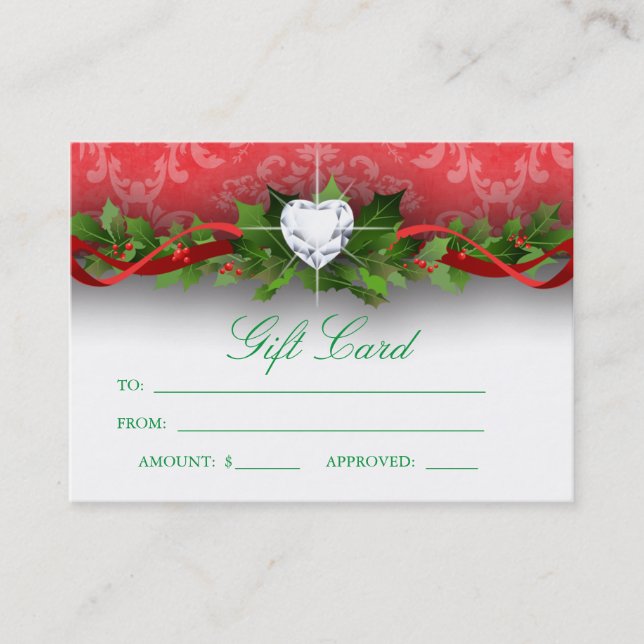 Christmas Salon Gift Certificate Card Damask Heart Rabattkarte (Vorderseite)