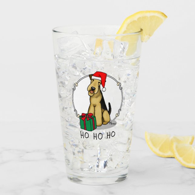 Christmas Santa Airedale Terrier HO HO Niedlich Glas (Rückseite Ice)