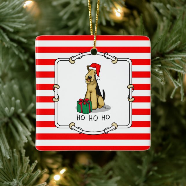 Christmas Santa Airedale Terrier HO HO Niedlich Keramikornament (Baum)