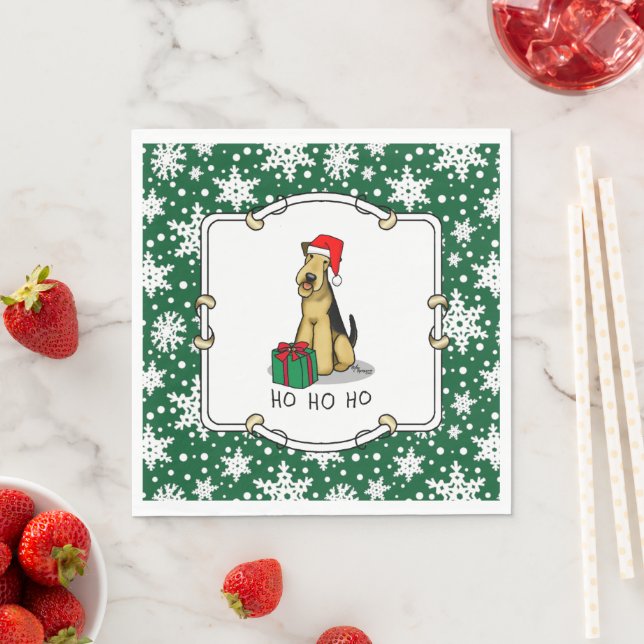 Christmas Santa Airedale Terrier HO HO Niedlich Serviette (Beispiel)