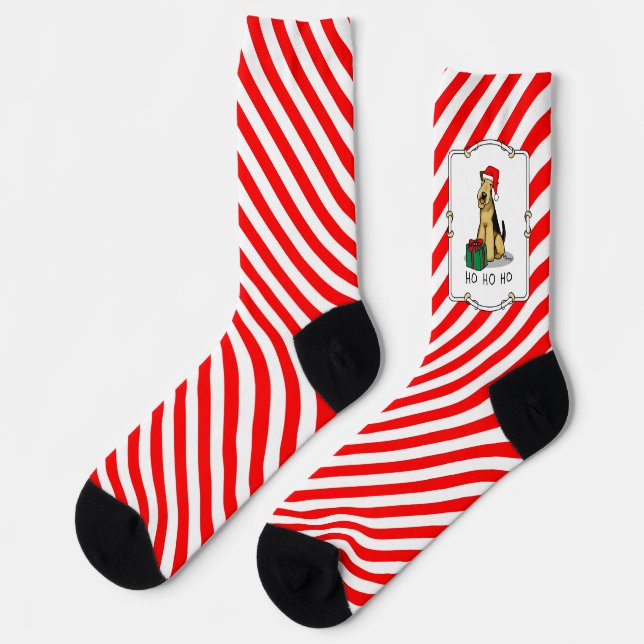 Christmas Santa Airedale Terrier HO HO Niedlich Socken (Linkes Detail)