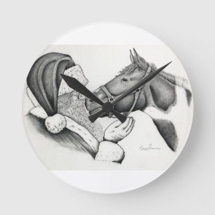 Christmas Santa and Paint Horse Runde Wanduhr