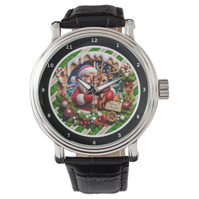 Christmas Santa and Reindeer Bright  Armbanduhr (Vorderseite)