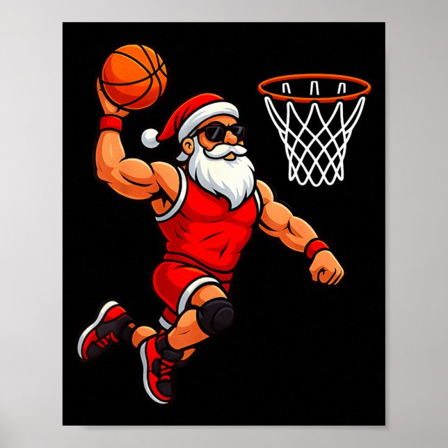 Christmas Santa Basketball Player Dunking Basketba Poster (Vorne)