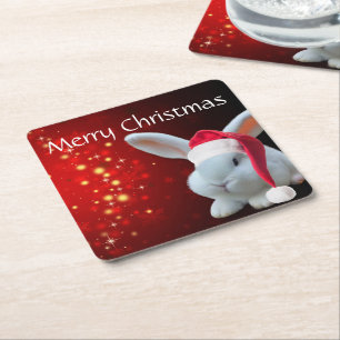Christmas Santa Bunny Rechteckiger Pappuntersetzer