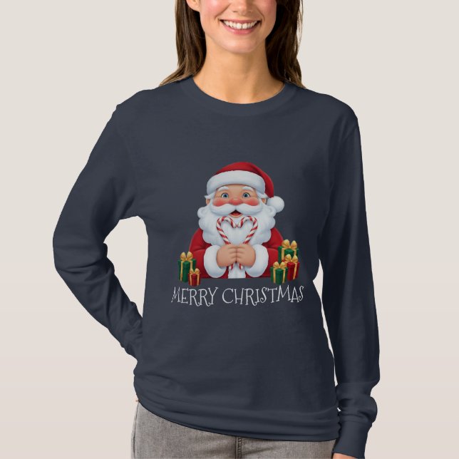 Christmas Santa Candy Cane Heart T-Shirt (Vorderseite)