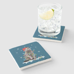 Christmas Santa Cat British Shorthair Cat Lover Steinuntersetzer