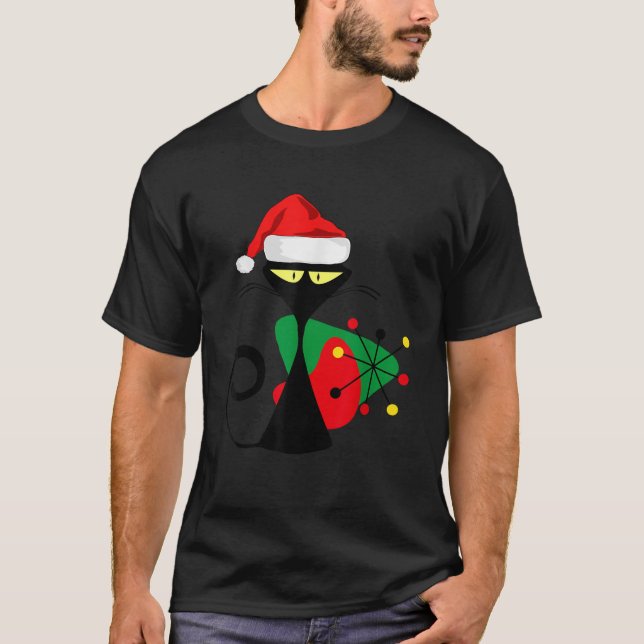 Christmas Santa Cat Midcentury Mid Century Atomic  T-Shirt (Vorderseite)
