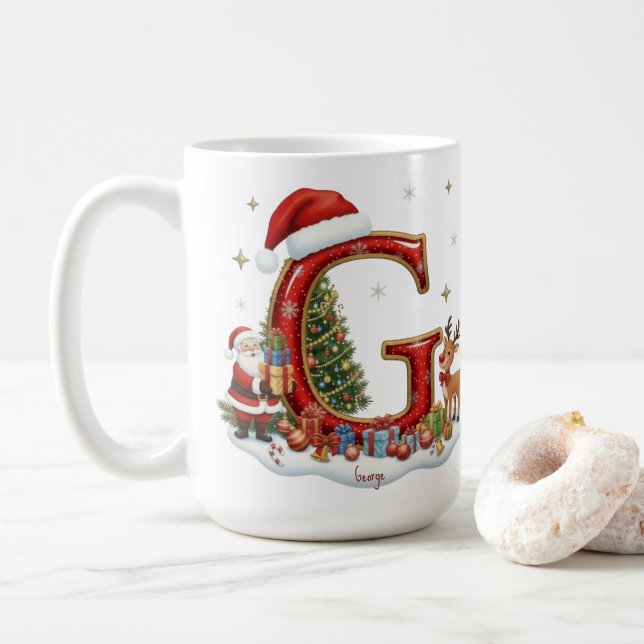 Christmas Santa Claus Elf Penguin Alphabet G Kaffeetasse (Mit Donut)