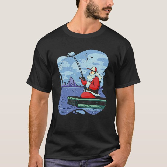 Christmas Santa Claus Fishing On Lake Wood Boat Ou T-Shirt (Vorderseite)