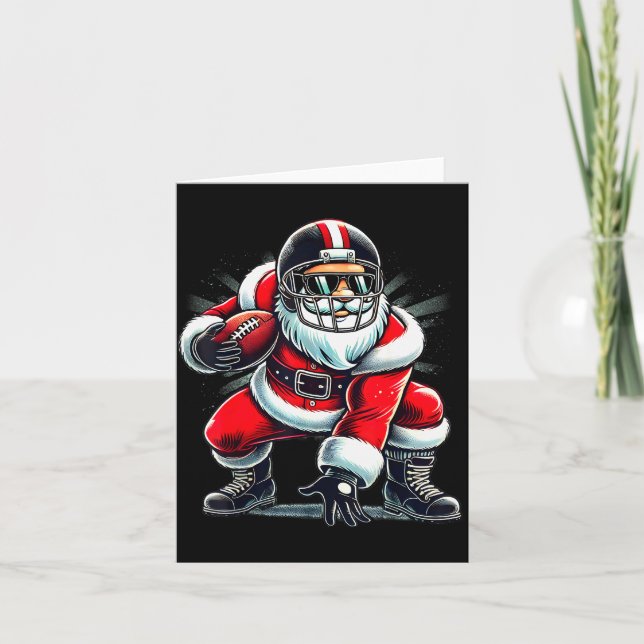 Christmas Santa Claus Football Lineman Quarterback Karte (Vorderseite)