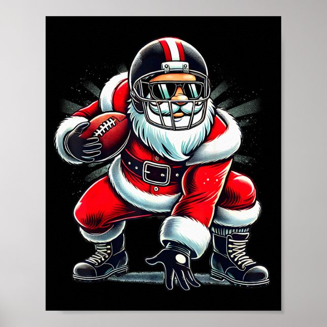 Christmas Santa Claus Football Lineman Quarterback Poster (Vorne)