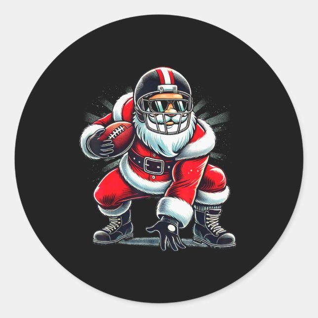 Christmas Santa Claus Football Lineman Quarterback Runder Aufkleber (Vorderseite)