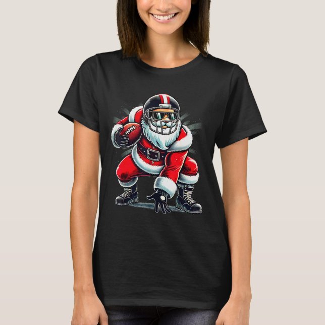 Christmas Santa Claus Football Lineman Quarterback T-Shirt (Vorderseite)