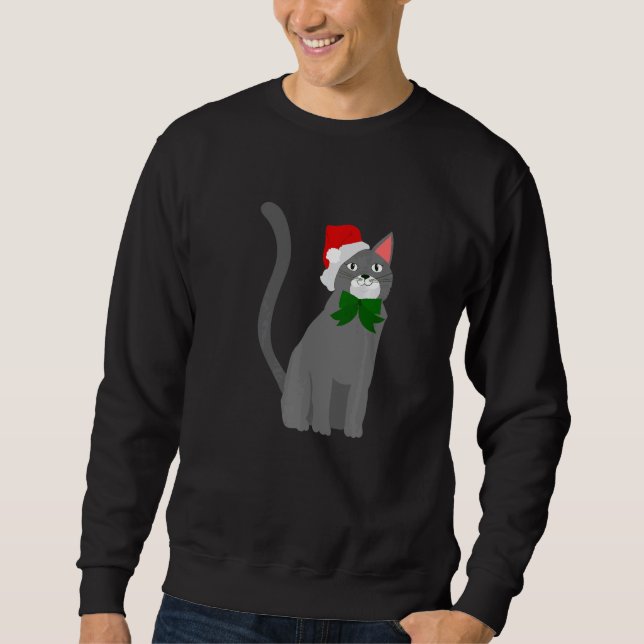 christmas santa claus hat gray cat   sweatshirt (Vorderseite)