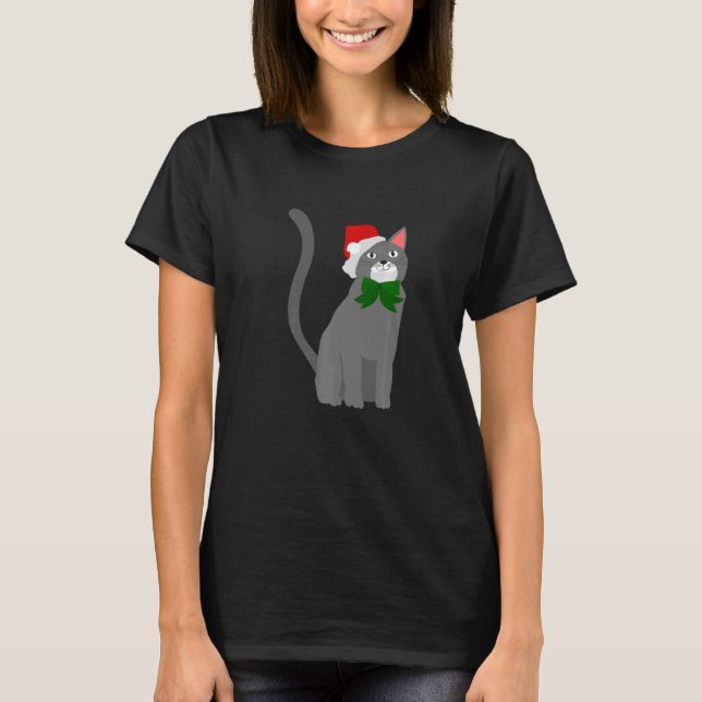 christmas santa claus hat gray cat   T-Shirt (Vorderseite)