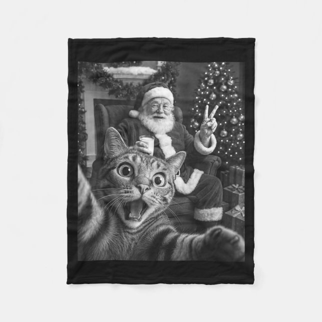Christmas Santa Claus Merry X-mas Funny Cat Selfie Fleecedecke (Vorderseite)