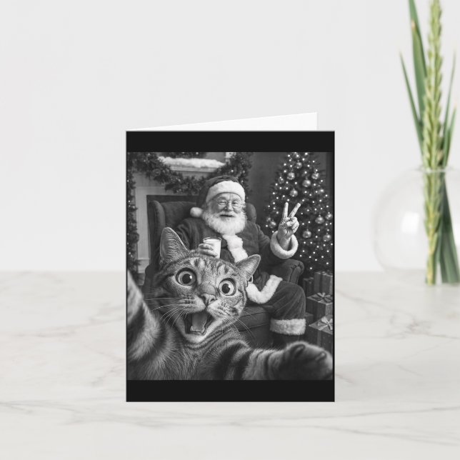 Christmas Santa Claus Merry X-mas Funny Cat Selfie Karte (Vorderseite)