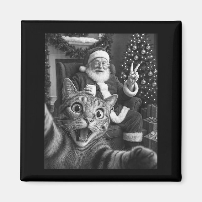 Christmas Santa Claus Merry X-mas Funny Cat Selfie Magnet (Vorne)