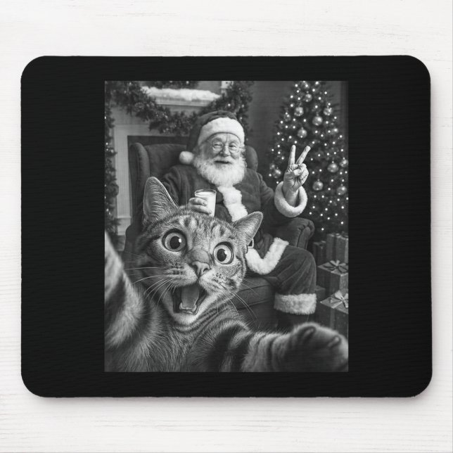 Christmas Santa Claus Merry X-mas Funny Cat Selfie Mousepad (Vorne)
