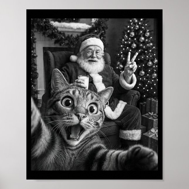 Christmas Santa Claus Merry X-mas Funny Cat Selfie Poster (Vorne)
