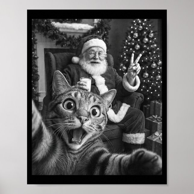 Christmas Santa Claus Merry X-mas Funny Cat Selfie Poster (Vorne)