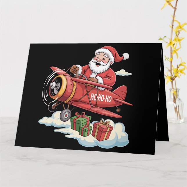 Christmas Santa Claus Pilot Flying Airplane Gift Karte (Gelbe Blume)