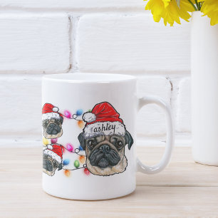 Christmas Santa Claus Pug Pet Dog Breed with Name Kaffeetasse